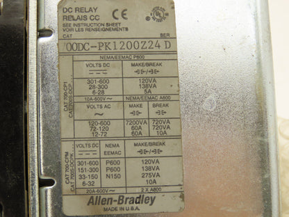 Allen-Bradley 700DC-PK1200Z24 Control Relay 12 N.O. 24VDC Coil 600V Max Ser. D
