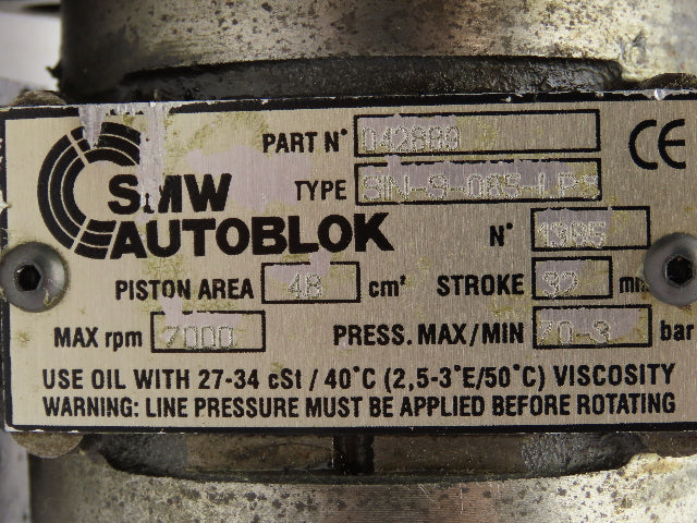 SMW Autoblok SIN-S-085-LP CNC Lathe Spindle Hydraulic Cylinder Chuck Actuator