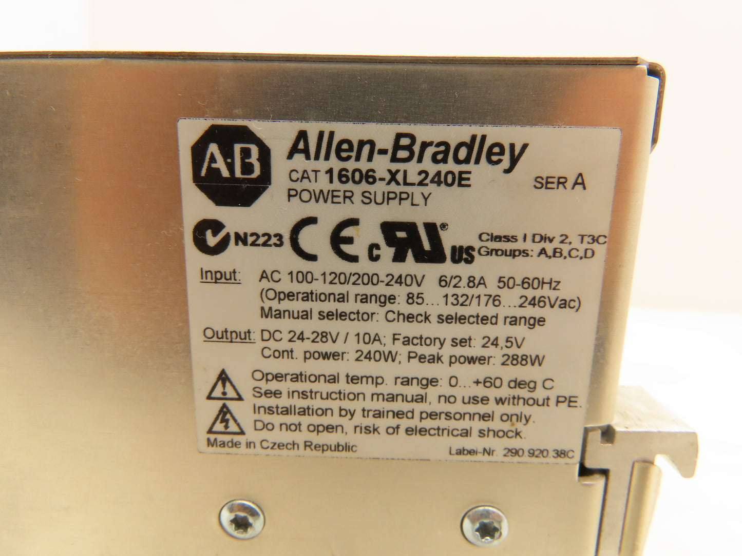 Allen-Bradley  1606-XL Power Supply 100-240VAC Input 24VDC Output 10A Ser.A