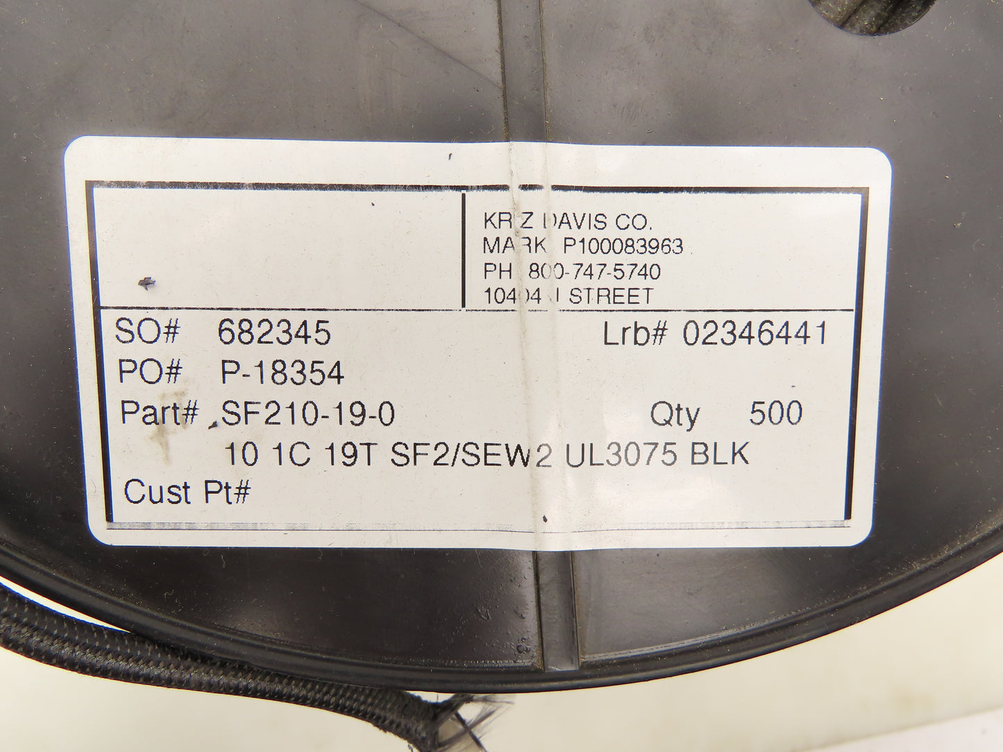 SF210-19-010 10/1C High Temperature Wire 10 Awg 200°C 600V Black 495'