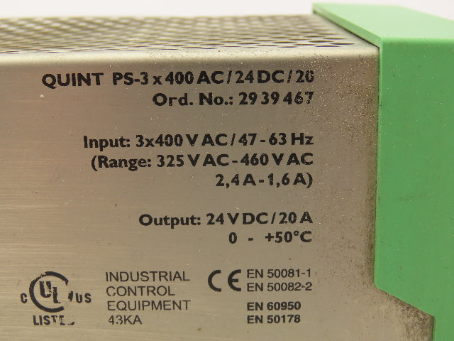 Phoenix Contact PS-3X400AC/24DC/20 Industrial Power Supply Unit