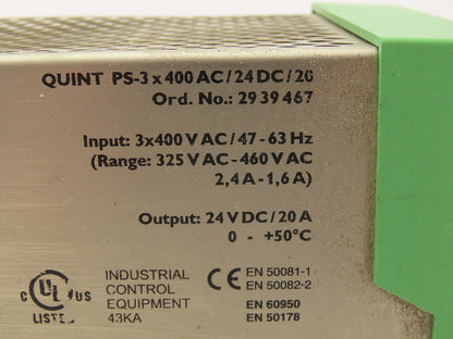 Phoenix Contact PS-3X400AC/24DC/20 Industrial Power Supply Unit