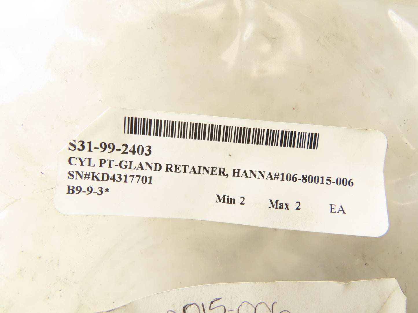 Hanna 106-80015-006 Cylinder Gland Retainer Bore Size 3-1/8"