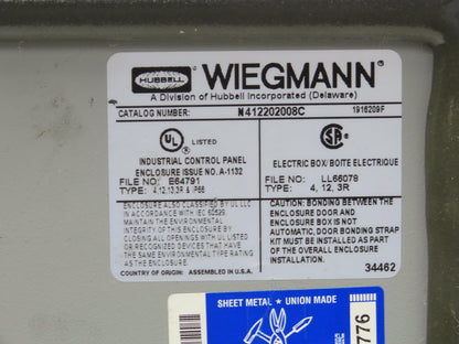 Wiegmann N412202008C Industrial Control Panel Enclosure Fused Disconnect 30A