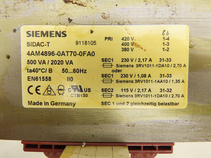Siemens SIDAC-T Industrial Control Transformer 500VA/2020VA