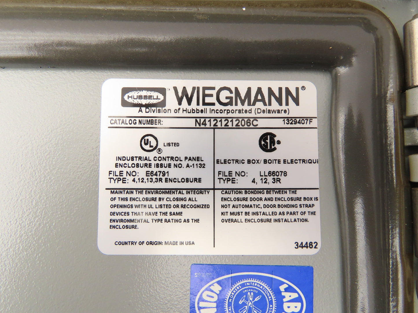 Wiegmann N412121206C Electrical Enclosure 12x12x6" Hinged Door Nema 3R