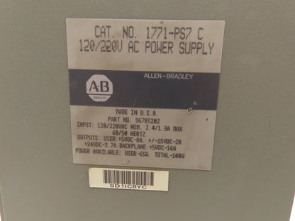 Allen Bradley 1771-PS7 Power Supply Module 120-220VAC Series C