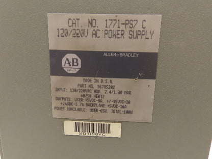 Allen Bradley 1771-PS7 Power Supply Module 120-220VAC Series C