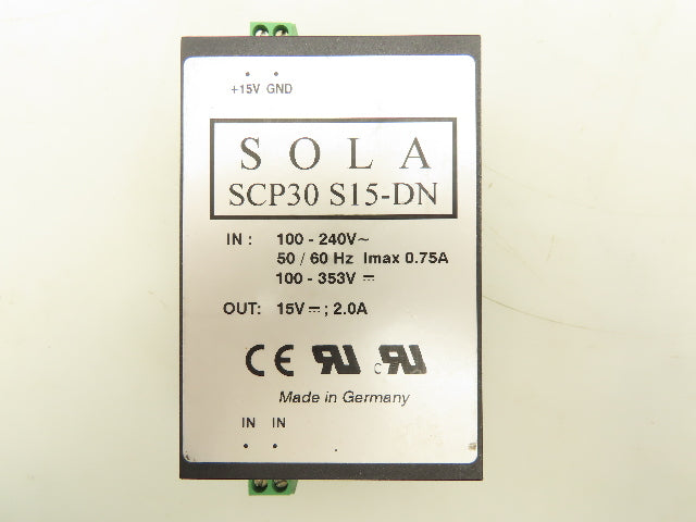 Sola SCP30S15-DN Power Supply 100-240V 0.75A Input 15V 2A Output Lot Of 2
