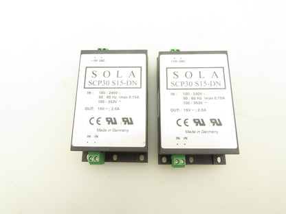 Sola SCP30S15-DN Power Supply 100-240V 0.75A Input 15V 2A Output Lot Of 2