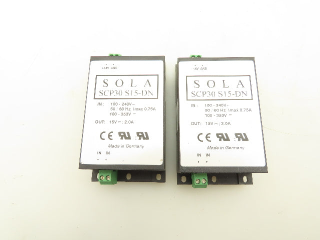 Sola SCP30S15-DN Power Supply 100-240V 0.75A Input 15V 2A Output Lot Of 2