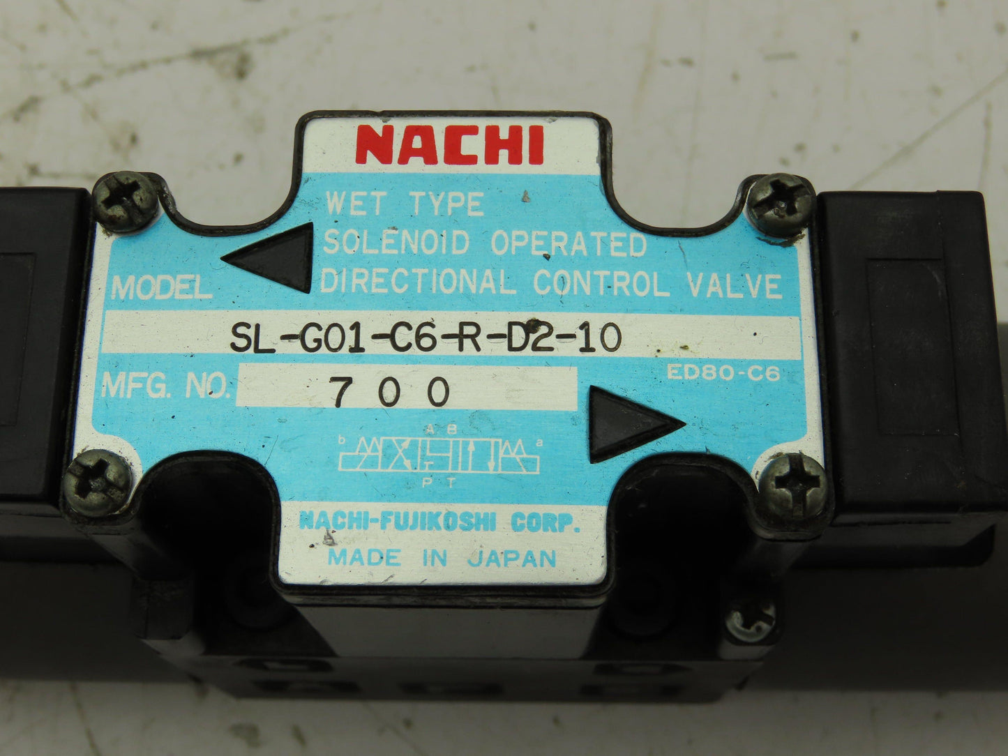 Nachi SL-G01-C6-R-D2-10 Hydraulic Directional Control Solenoid Valve 3-Pos 24VDC