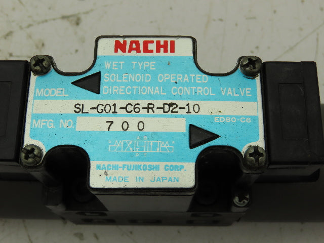 Nachi SL-G01-C6-R-D2-10 Hydraulic Directional Control Solenoid Valve 3-Pos 24VDC