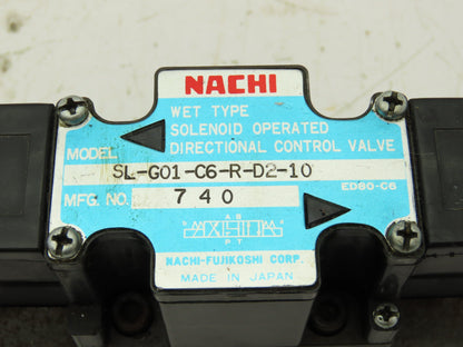 Nachi SL-G01-C6-R-D2-10 Hydraulic Directional Control Solenoid Valve 3-Pos 24VDC