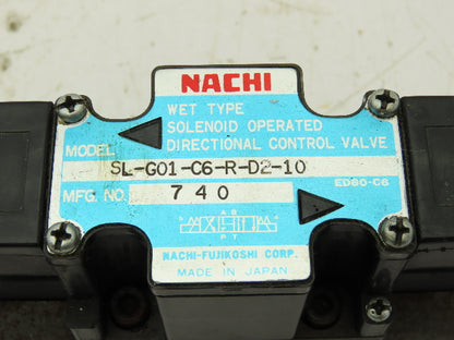 Nachi SL-G01-C6-R-D2-10 Hydraulic Directional Control Solenoid Valve 3-Pos 24VDC