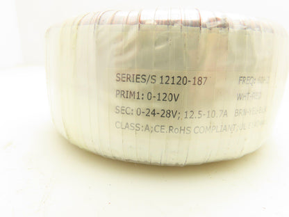 Toroidal S12120-187 Transformer 120V Primary 24-28V Secondary 12.5-10.7A Class C