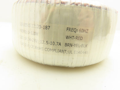 Toroidal S12120-187 Transformer 120V Primary 24-28V Secondary 12.5-10.7A Class C