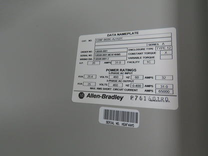 Allen Bradley 1336 PLUS Enclosed VFD AC Drive 20HP 460V