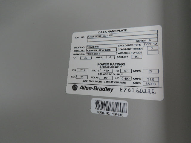 Allen Bradley 1336 PLUS Enclosed VFD AC Drive 20HP 460V