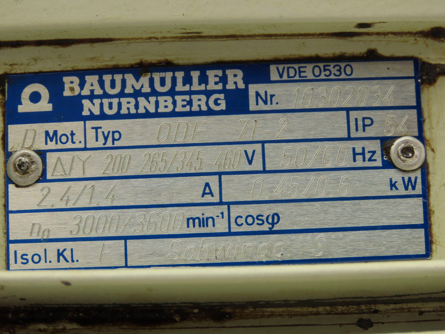 Baumuller ODF 71-2 Squirrel Cage Air Blower 3PH Motor 3600 RPM 230 Delta 460 WYE