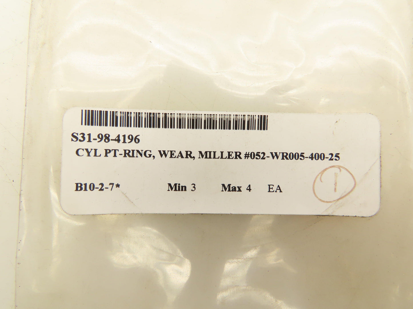 Miller 052-WR005-400-25 Piston Wear Ring T Shape 4" Lot Of 5