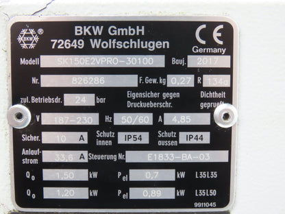 BKW SK150E2VPRO-30100 Electrical Enclosure AC Cooling Unit 230V 8.5A 1500W