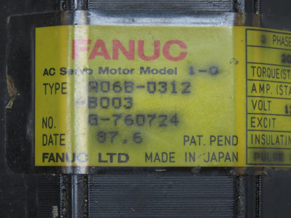 Fanuc A06B-0312-B003 Model 1-0S AC Servo Motor 120V 3PH 2000 RPM