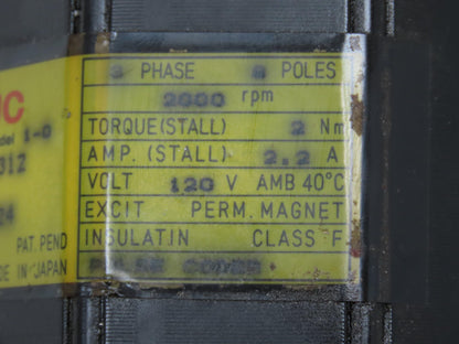 Fanuc A06B-0312-B003 Model 1-0S AC Servo Motor 120V 3PH 2000 RPM