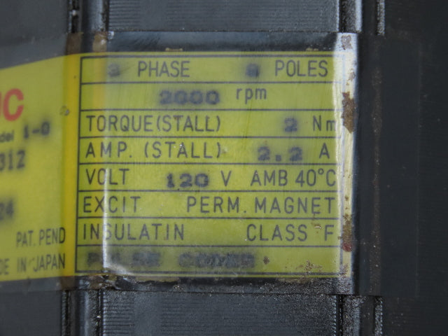 Fanuc A06B-0312-B003 Model 1-0S AC Servo Motor 120V 3PH 2000 RPM