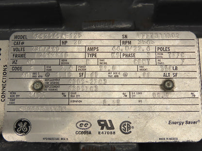 General Electric 5KS256SAE125 AC Motor 20HP 230/460V 3PH 3545 RPM Frame 1256HP10