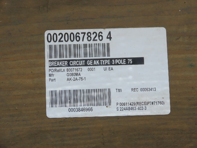 General Electric AK-2A-75-1 GE Air Breaker 3000A 600V Micro Versa Trip Plus