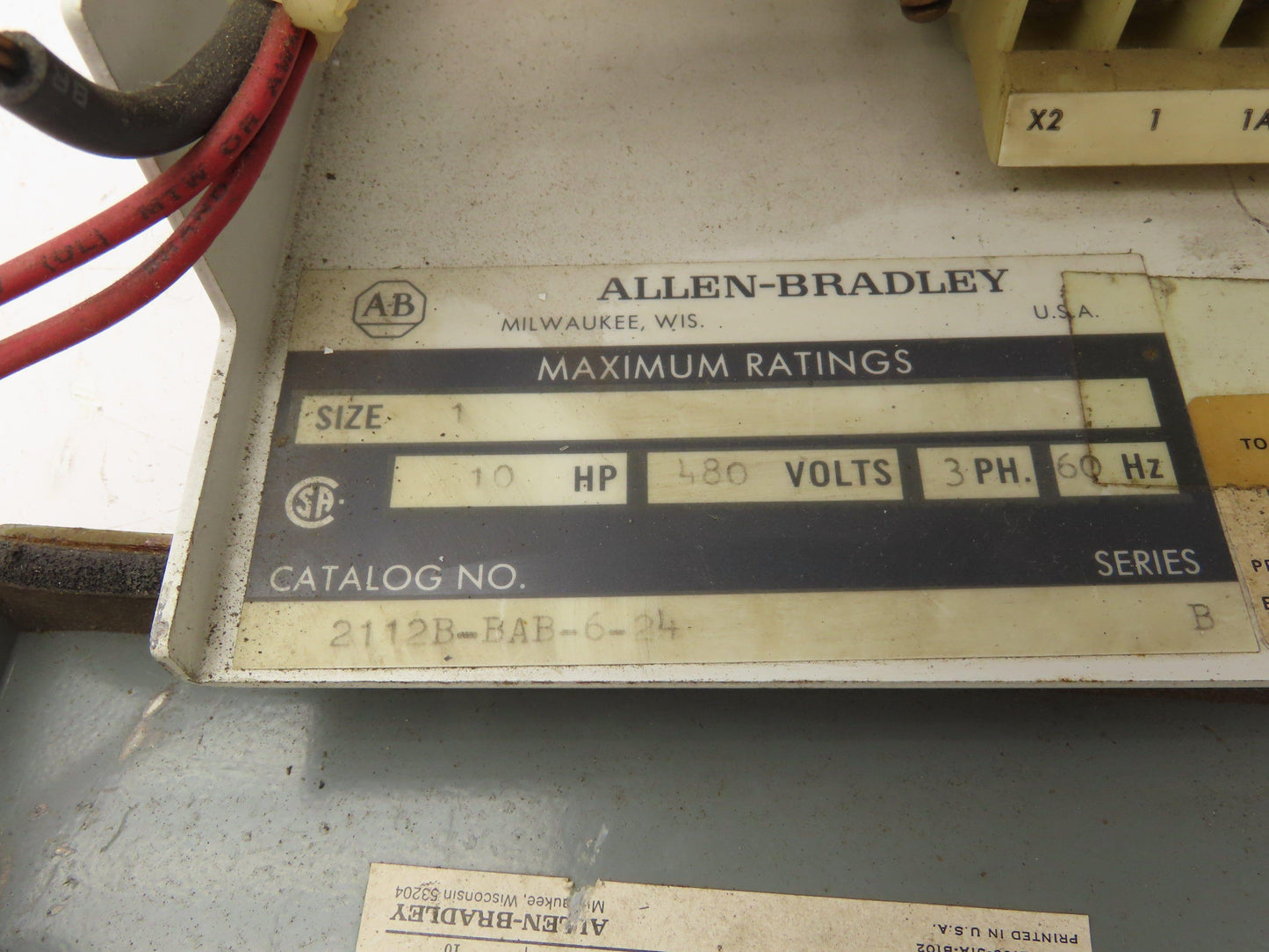 Allen Bradley MCC Bucket Motor Starter Contactor 10HP 480V 110V Coil Size 1