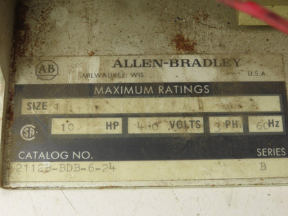 Allen Bradley MCC Bucket Motor Starter Contactor 10HP 480V 110V Coil Size 1