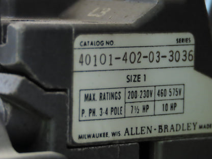 Allen Bradley MCC Bucket Motor Starter Contactor 10HP 480V 110V Coil Size 1