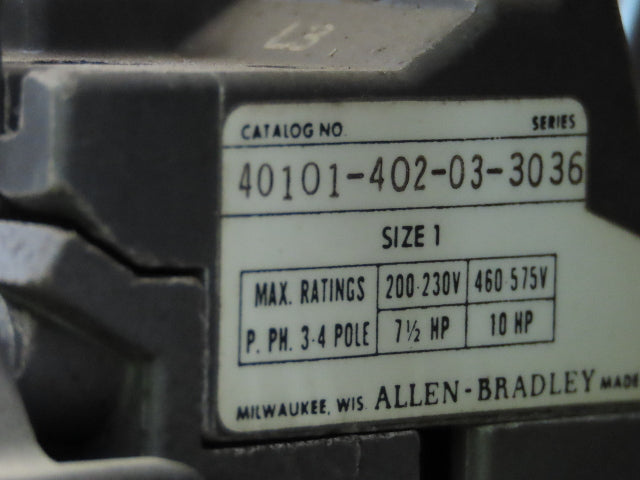 Allen Bradley MCC Bucket Motor Starter Contactor 10HP 480V 110V Coil Size 1