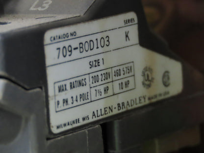Allen Bradley MCC Bucket Motor Starter Contactor 10HP 480V 110V Coil Size 1