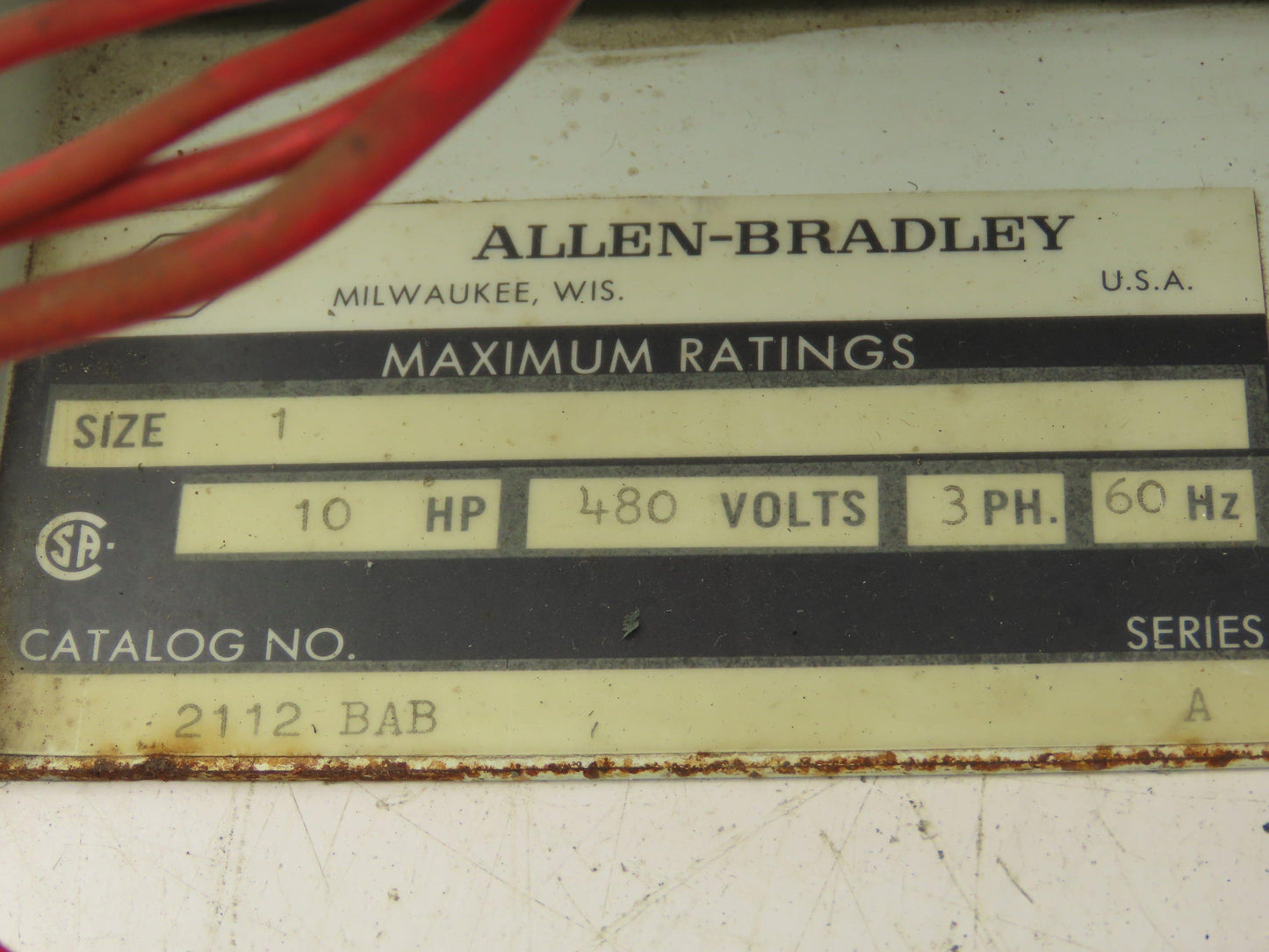 Allen Bradley MCC Bucket Motor Starter Contactor 10HP 480V 110V Coil Size 1