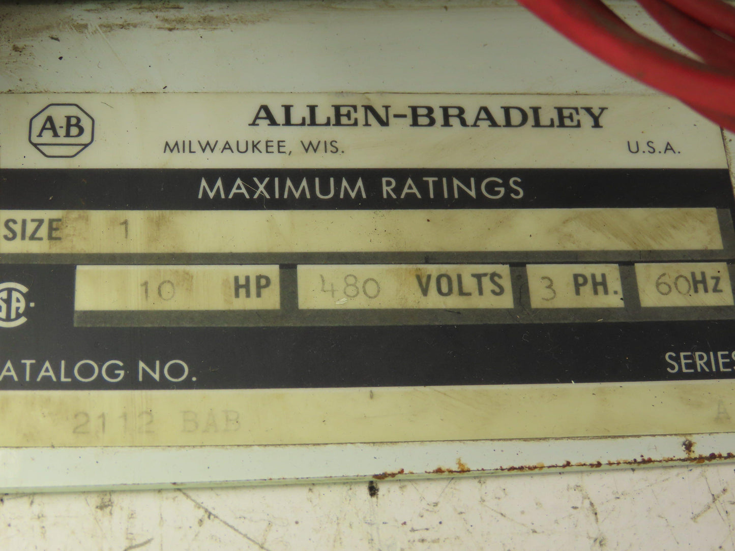 Allen Bradley MCC Bucket Motor Starter Contactor 10HP 480V 110V Coil Size 1