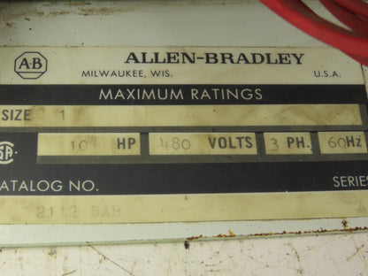 Allen Bradley MCC Bucket Motor Starter Contactor 10HP 480V 110V Coil Size 1