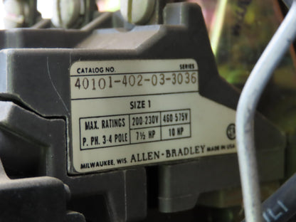 Allen Bradley MCC Bucket Motor Starter Contactor 10HP 480V 110V Coil Size 1