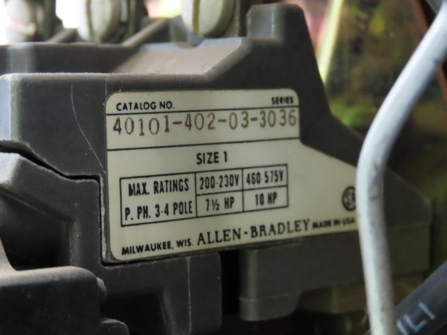 Allen Bradley MCC Bucket Motor Starter Contactor 10HP 480V 110V Coil Size 1