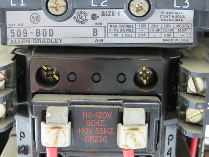 Allen Bradley MCC Bucket Motor Starter Contactor 10HP 480V 110V Coil Size 1