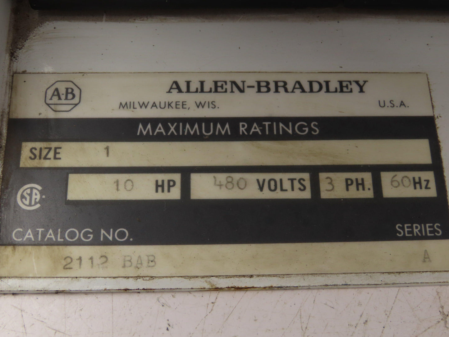 Allen Bradley MCC Bucket Motor Starter Contactor 10HP 480V 110V Coil Size 1