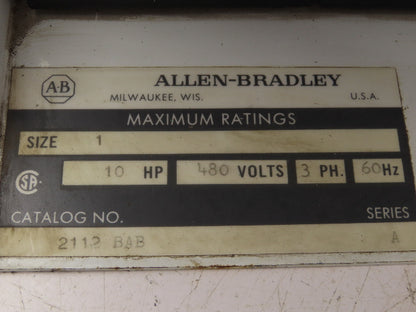 Allen Bradley MCC Bucket Motor Starter Contactor 10HP 480V 110V Coil Size 1