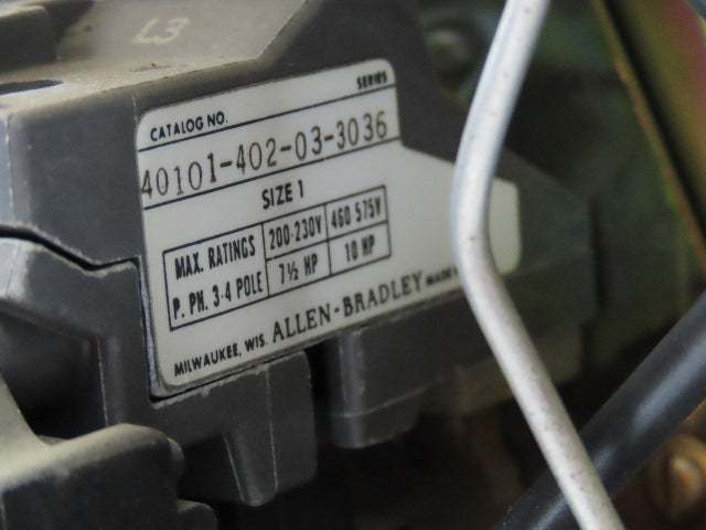 Allen Bradley MCC Bucket Motor Starter Contactor 10HP 480V 110V Coil Size 1