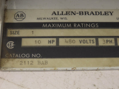 Allen Bradley MCC Bucket Motor Starter Contactor 10HP 600V 110V Coil Size 1