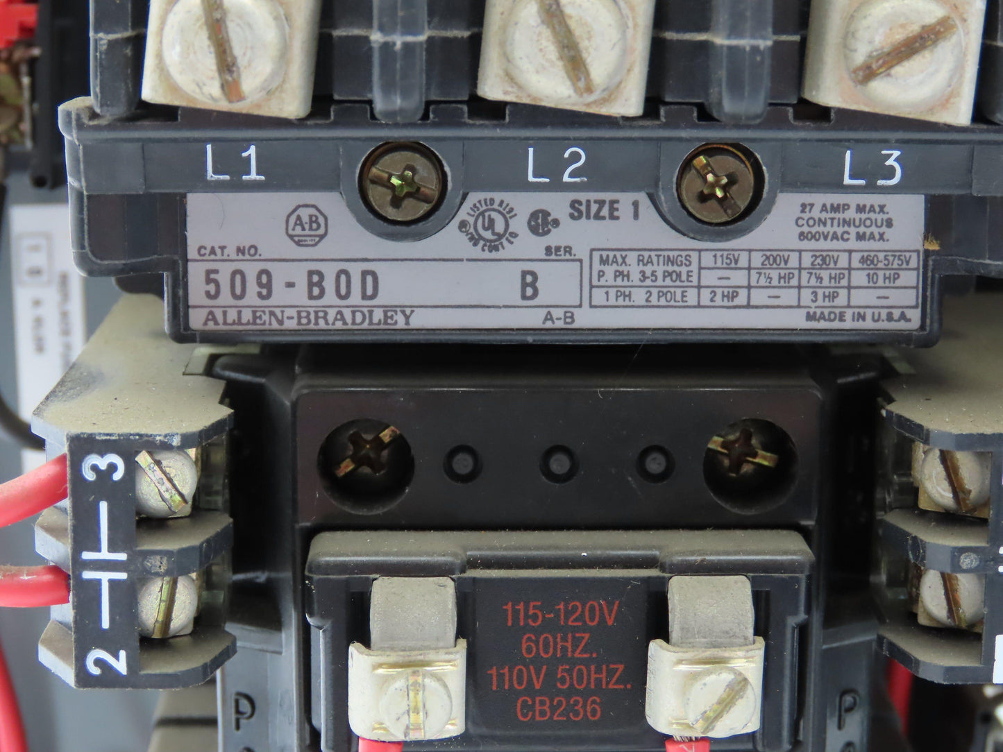 Allen Bradley MCC Bucket Motor Starter Contactor 10HP 600V 110V Coil Size 1