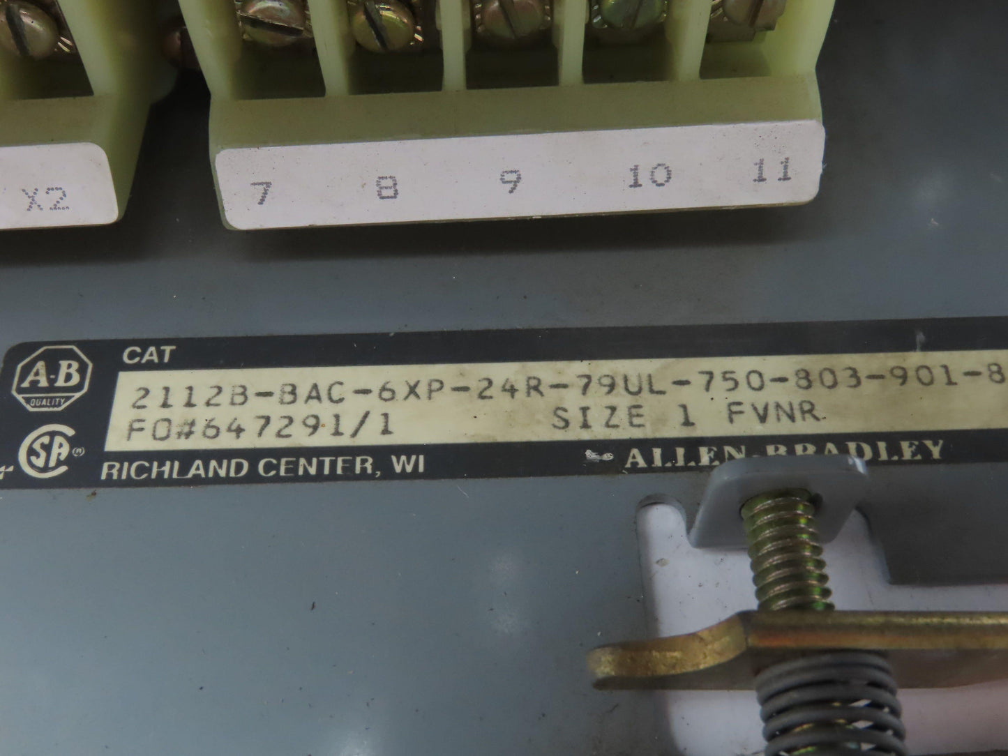 Allen Bradley MCC Bucket Motor Starter Contactor 10HP 600V 110V Coil Size 1