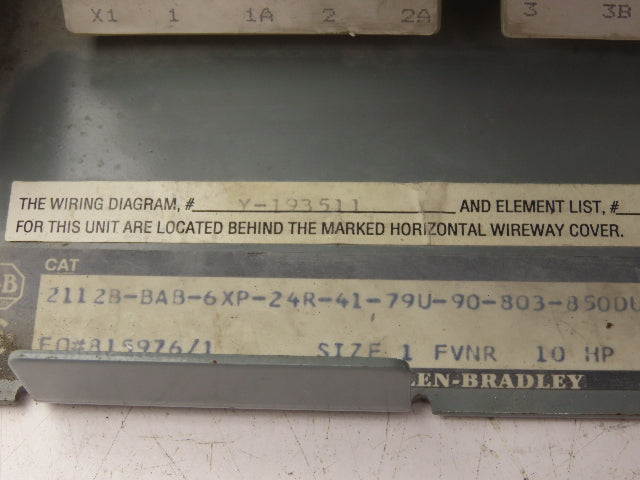 Allen Bradley MCC Bucket Motor Starter Contactor 10HP 600V 110V Coil Size 1