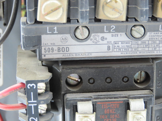 Allen Bradley MCC Bucket Motor Starter Contactor 10HP 600V 110V Coil Size 1